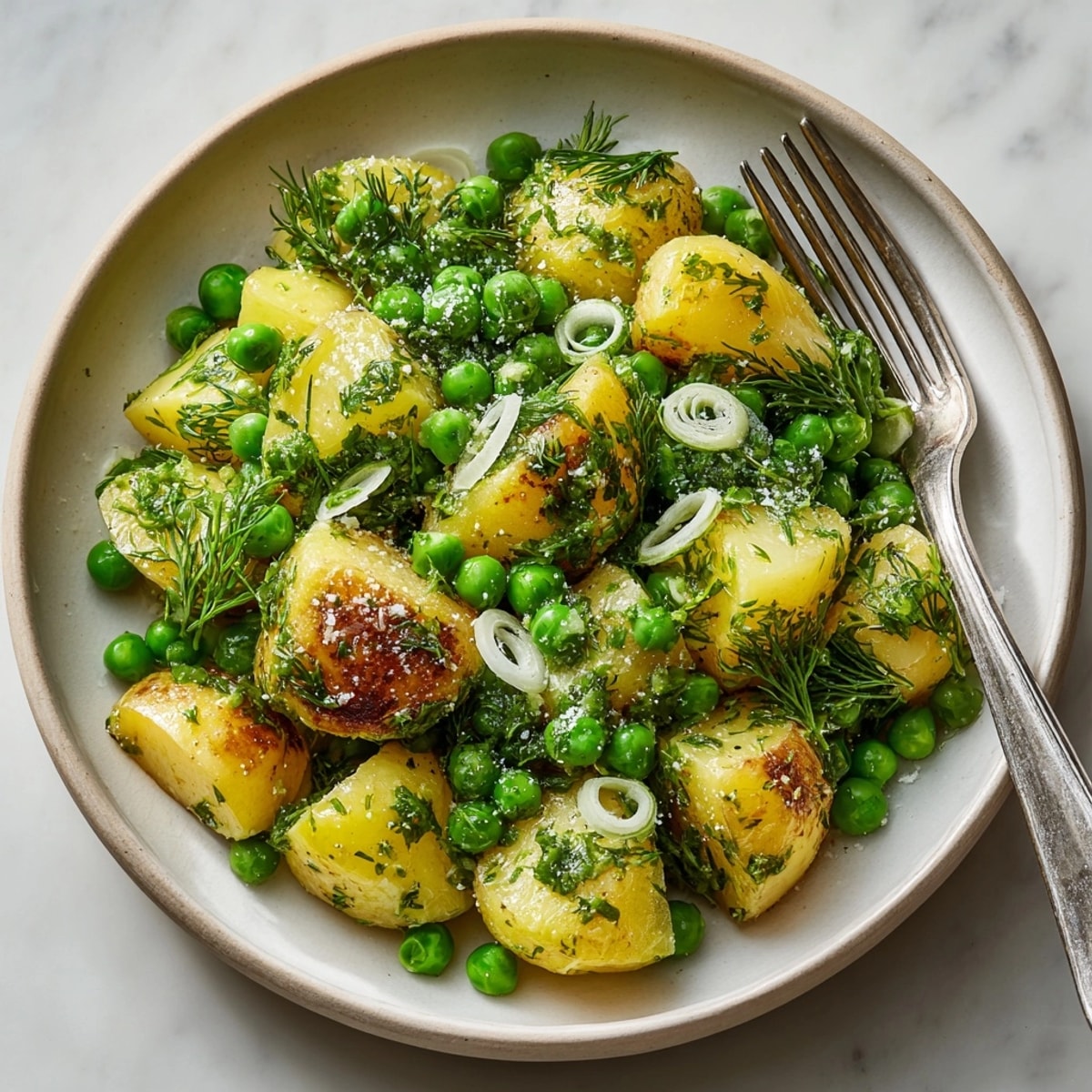 Homemade Spring Pea & Herbed Potato Salad recipe with fresh herbs; a perfect side dish.