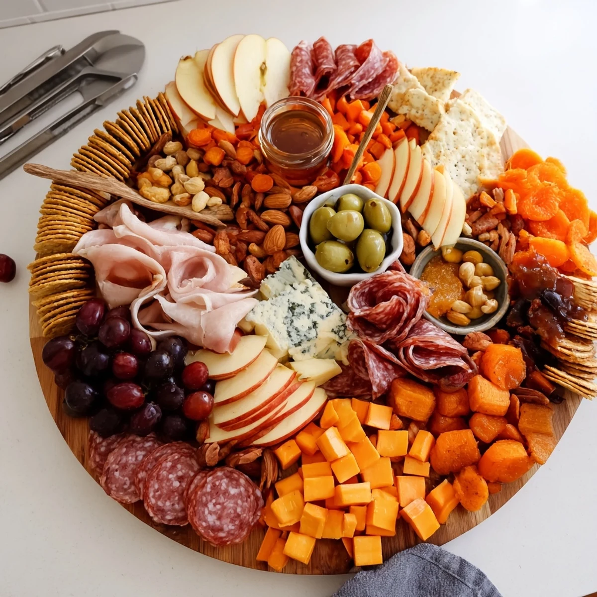 Warm roasted vegetables and cured meats fill this Loaded Harvest Charcuterie Board.