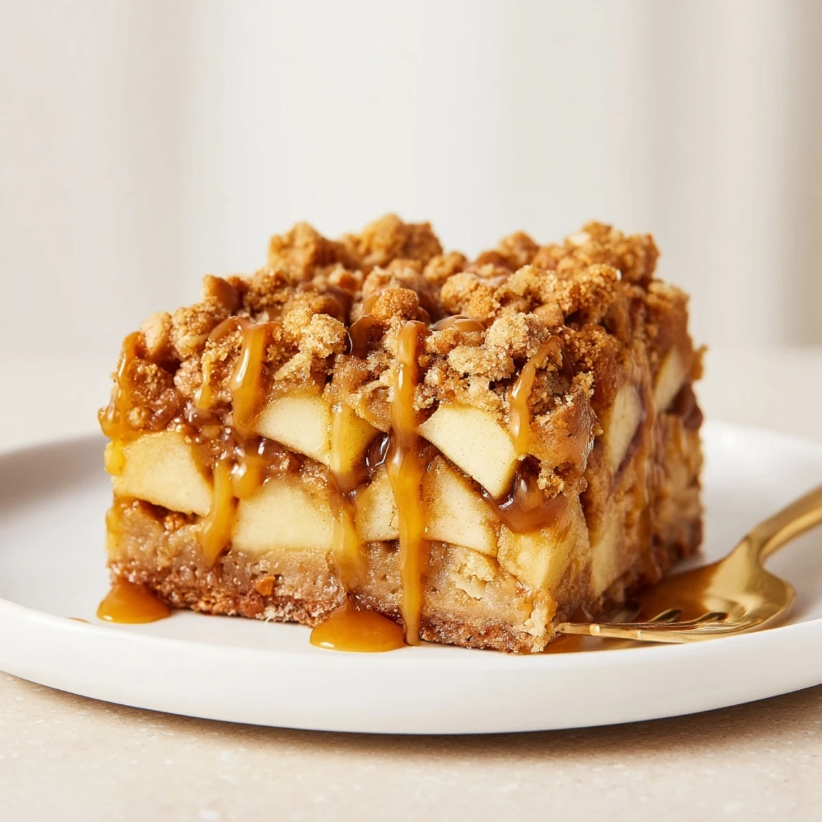 Deliciously chewy Caramel Apple Cinnamon Crunch Blondies drizzled with rich caramel sauce.  