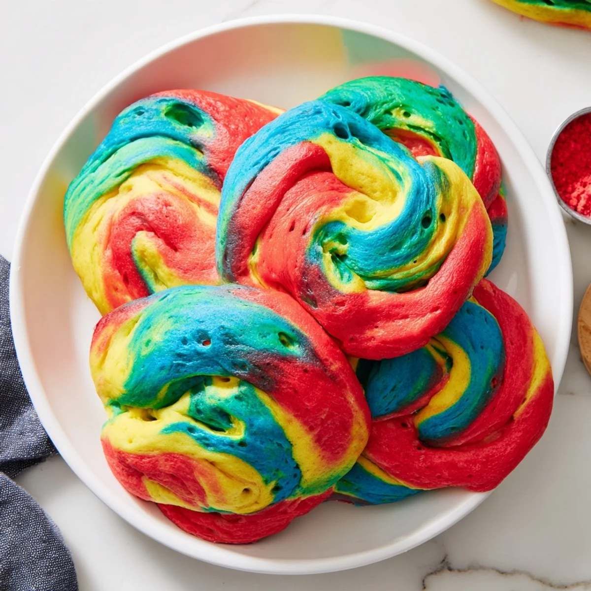 Light and airy rainbow cloud bread, perfect for colorful breakfast or snack times.  
