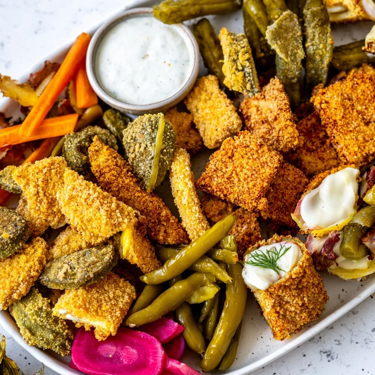 Delicious assortment of fried pickles and zesty pickled snacks for true pickle lovers.