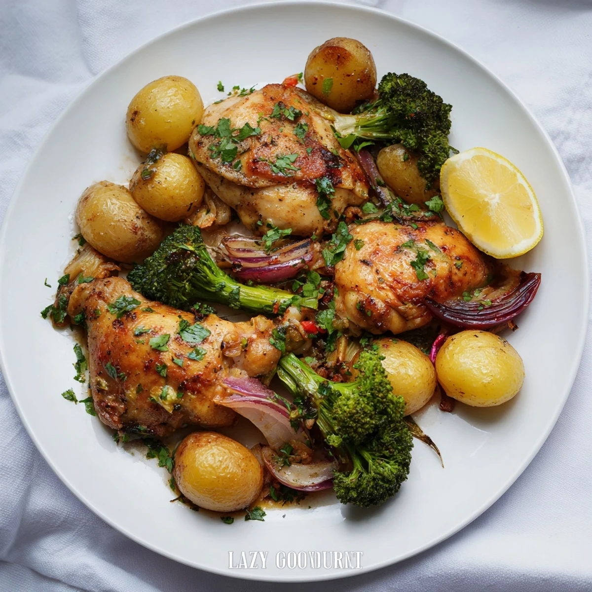 Tender Lazy Gourmet Chicken & Vegetable One-Pot, bursting with vibrant colors and flavors.  