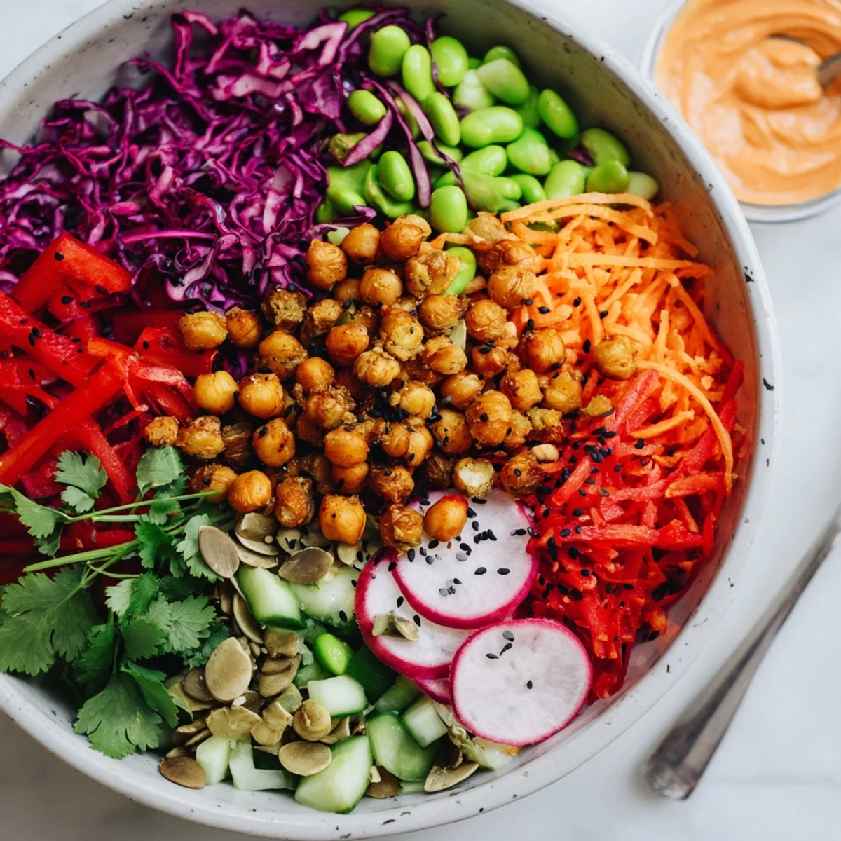 Vibrant ASMR Crunch Snack Bowls filled with fresh vegetables and crunchy toppings.  