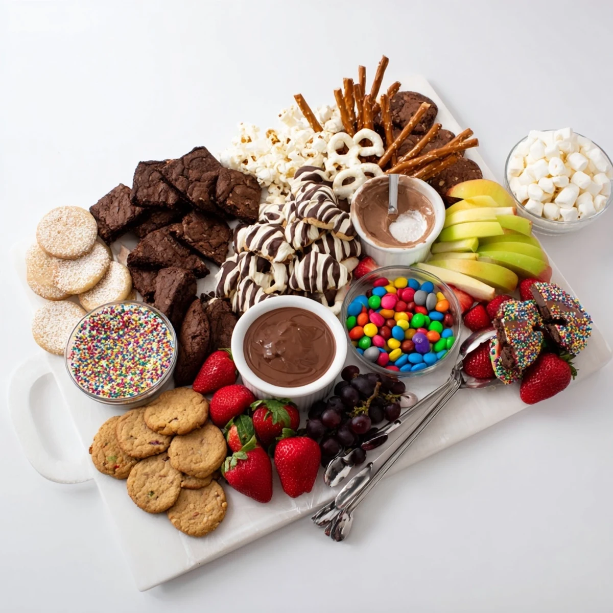 A beautifully arranged dessert board with themed snacks and colorful treats.  