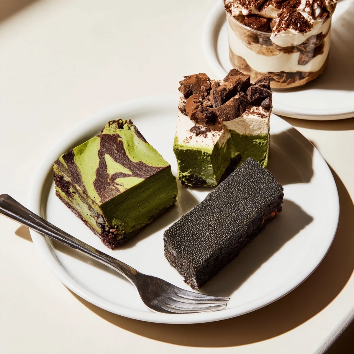 Decadent matcha-miso brownies cooling on a wire rack, ready to be enjoyed.  