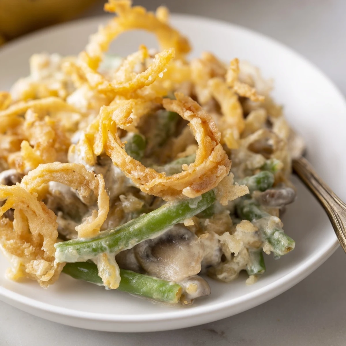 A classic Old-School Green Bean Casserole, perfect for holiday gatherings and comfort food.