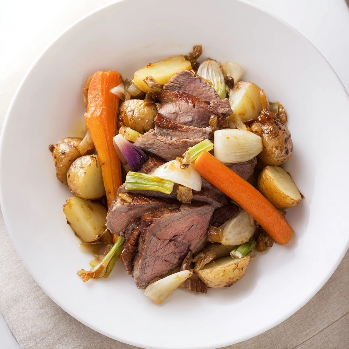 Fork-tender Sunday Pot Roast, surrounded by colorful roasted veggies, makes a perfect, comforting family dinner.