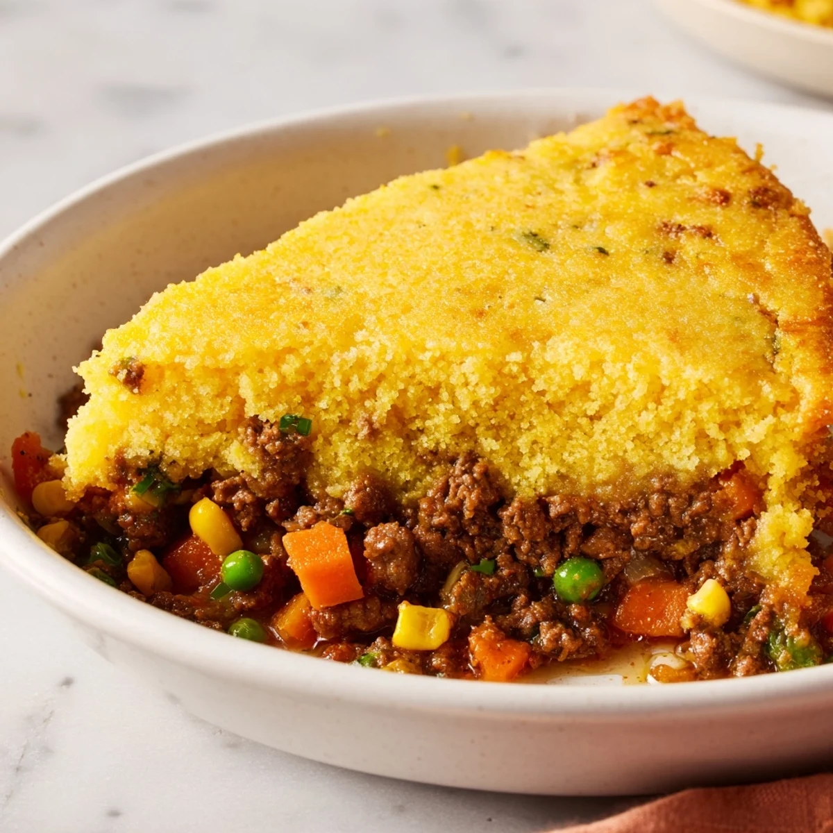 Cornbread Crusted Beef Pie