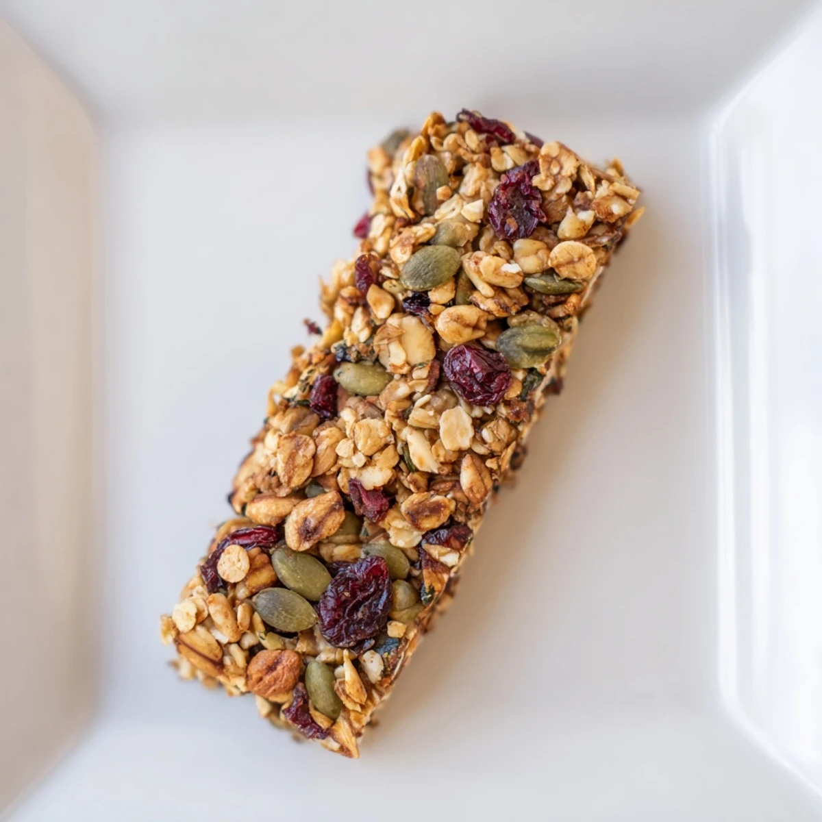 Golden, chewy Roasted Pumpkin Seed & Cranberry Granola Bars filled with cranberries and pumpkin seeds.