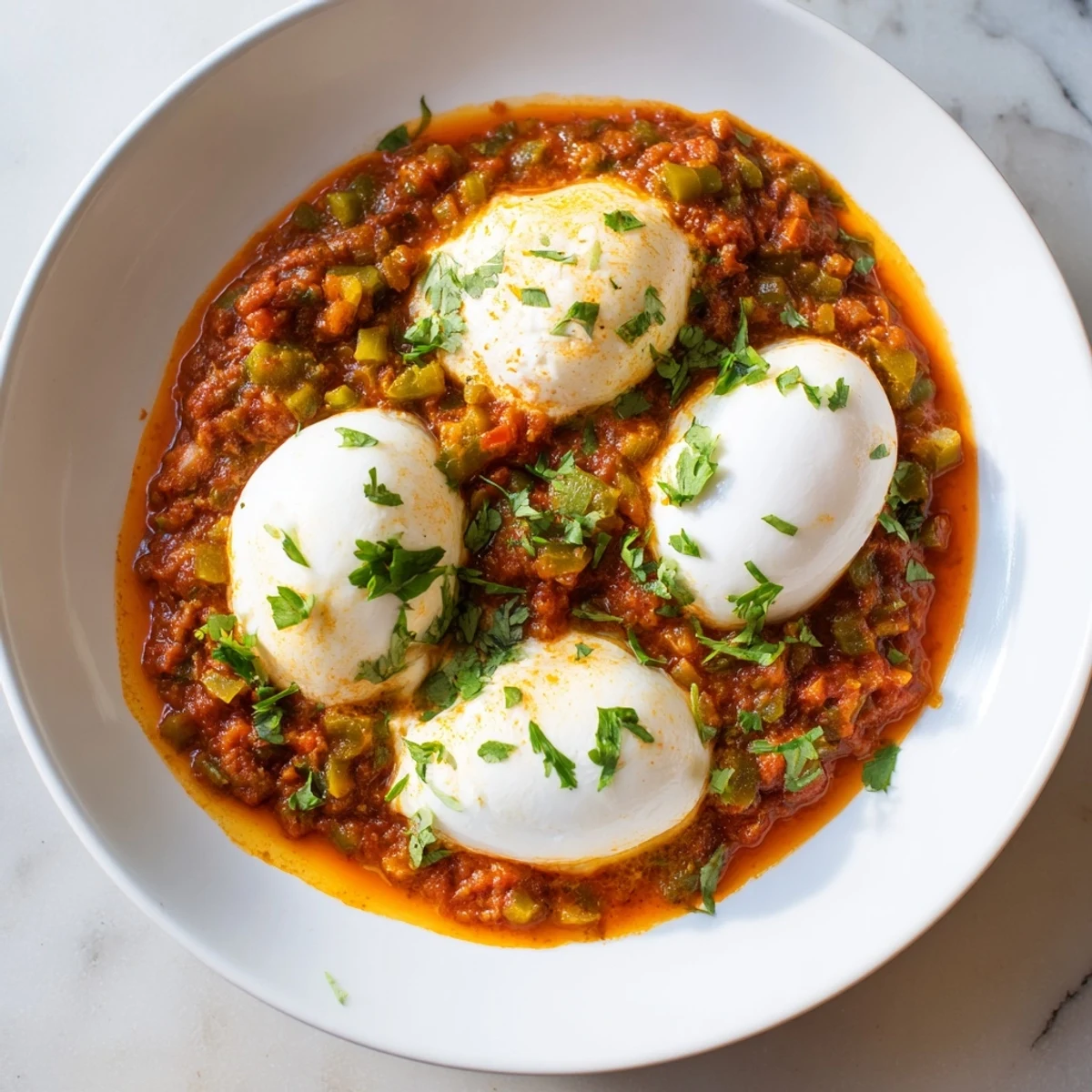 Warm, flavorful Shakshuka, served with crusty bread, a vibrant vegetarian Middle Eastern breakfast.
