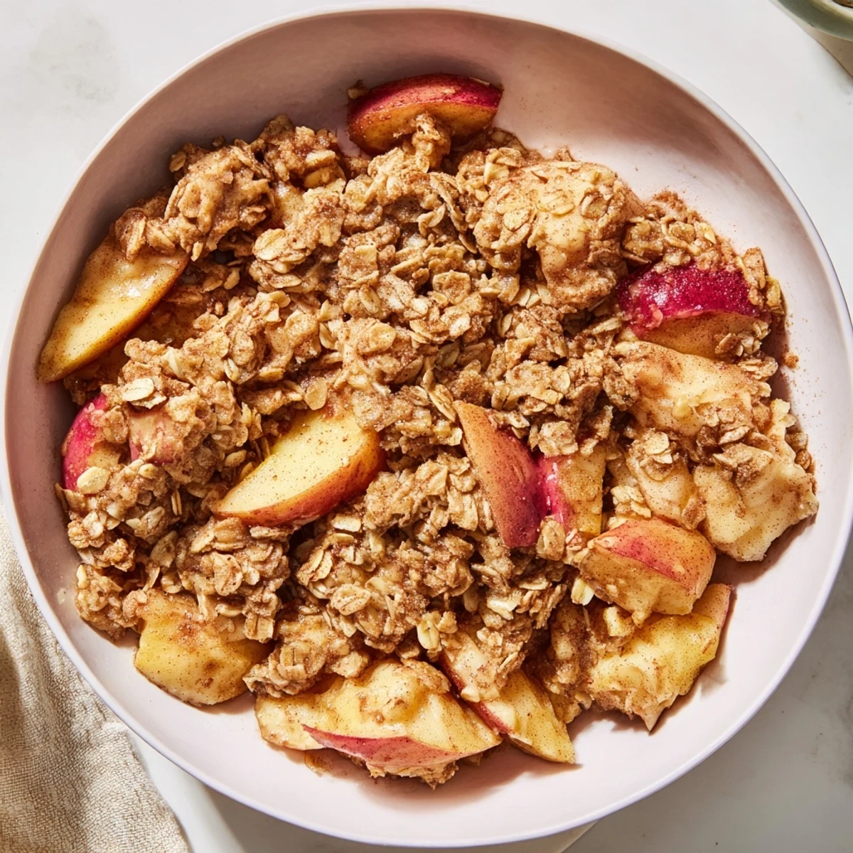 Warm, bubbling Apple Crisp, easy to make using frozen apples topped with a sweet oat crumble and ready to eat.