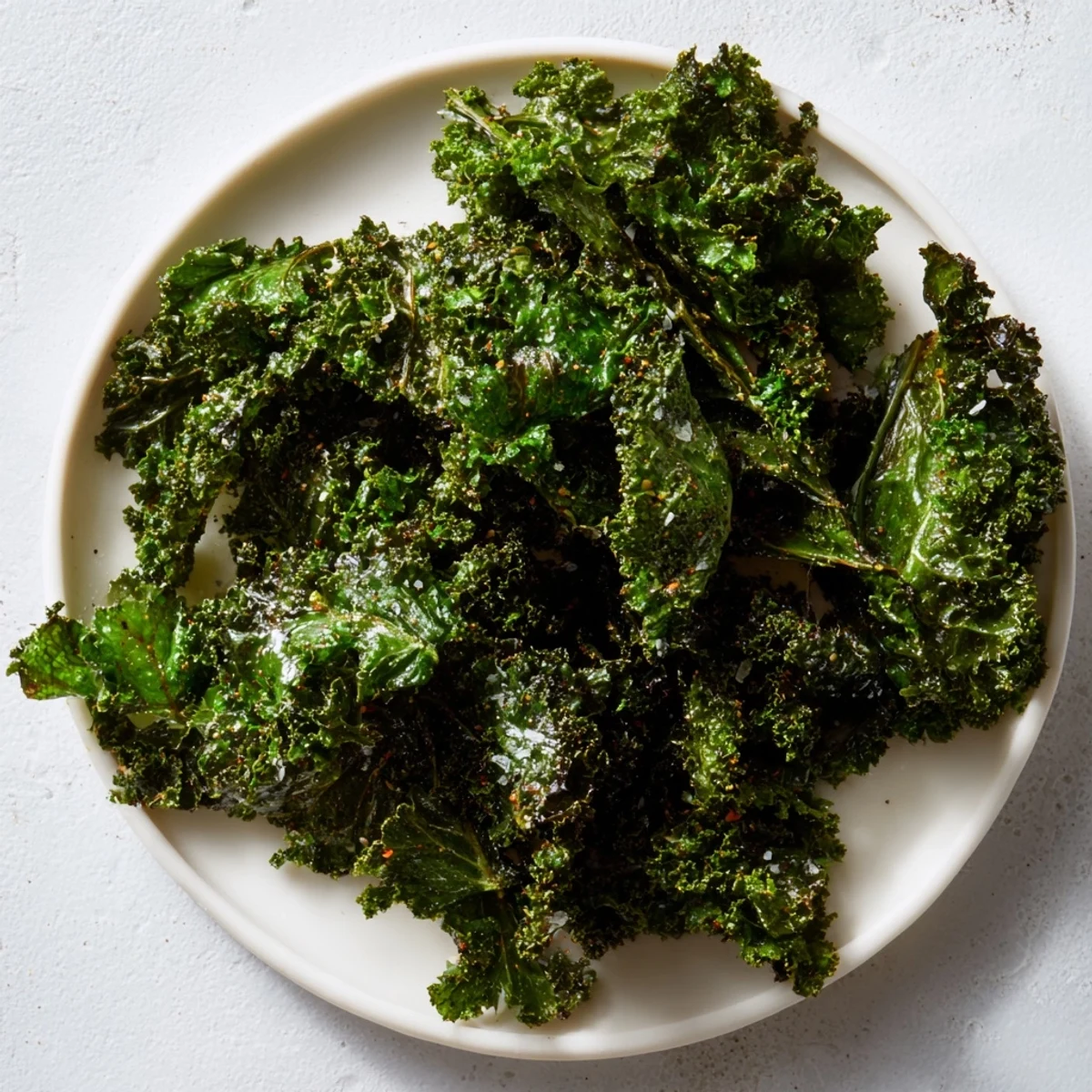 Golden, crispy baked kale chips, a healthy homemade snack with a satisfying crunch.