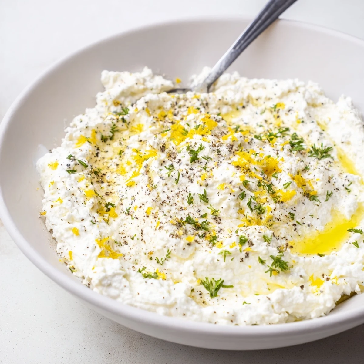 Looking at a bowl of gorgeous whipped feta, ready to eat with crunchy vegetable sticks.