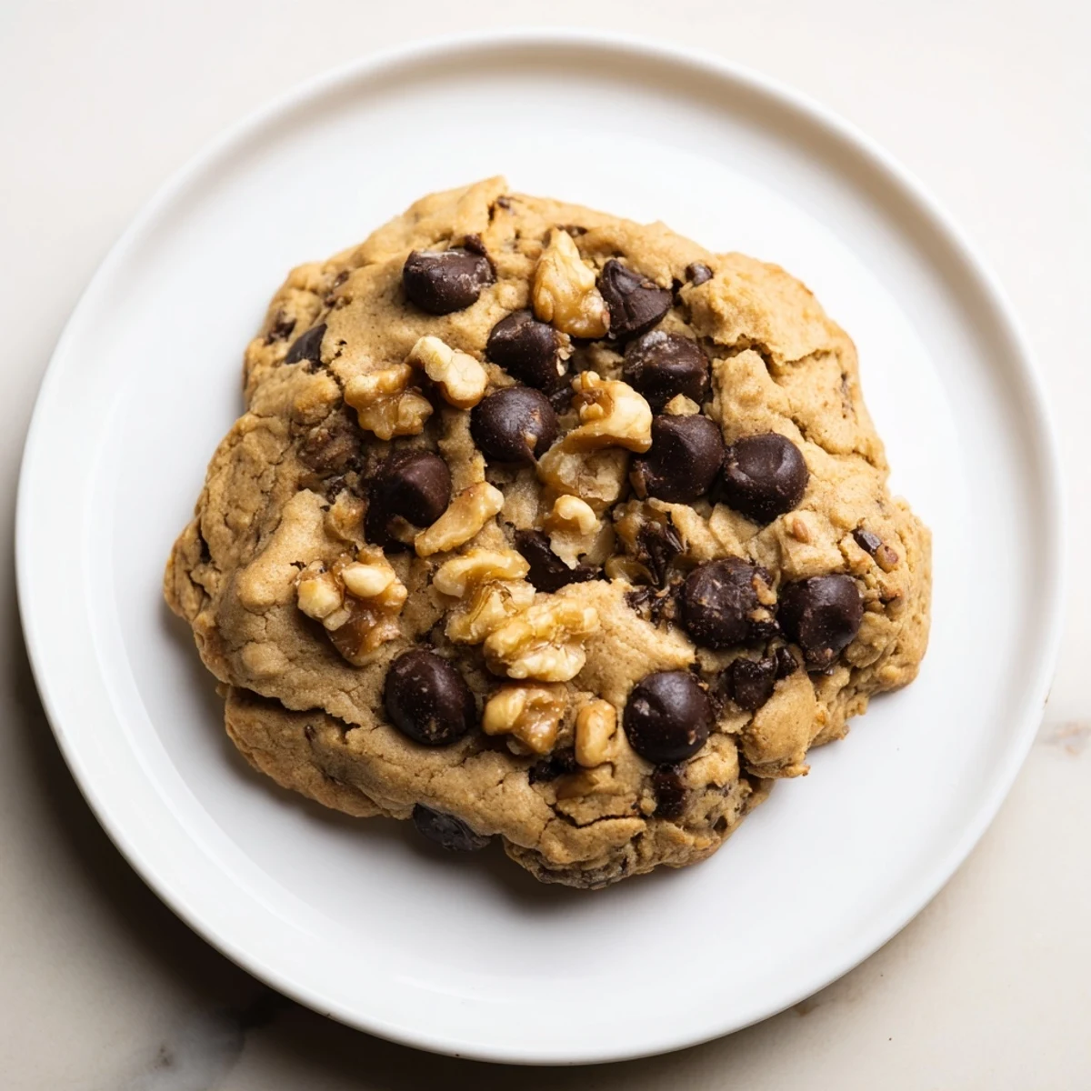 Warm and soft Chewy Protein Chocolate Chip Cookies, drizzled with milk, are the perfect post-workout treat.