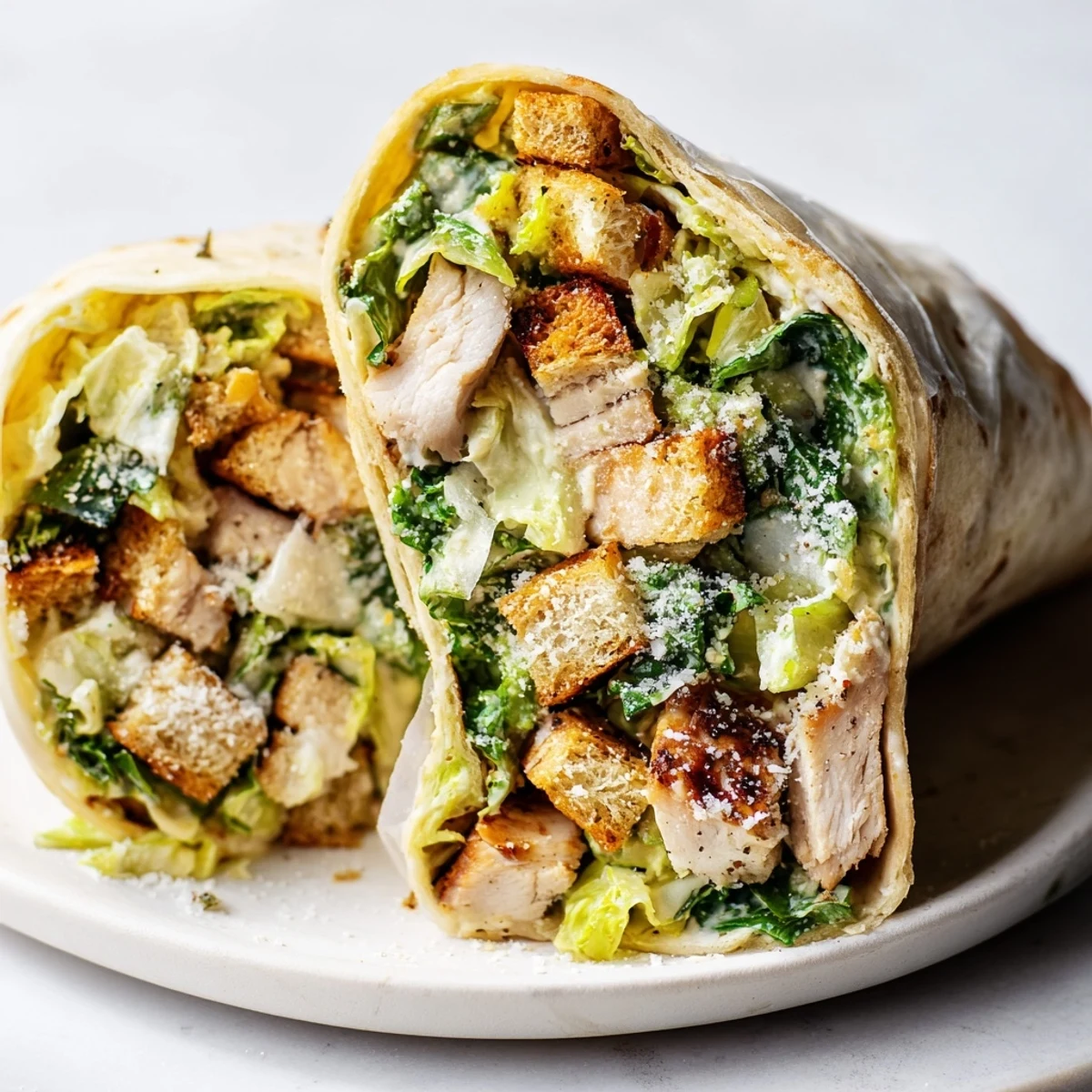 Warm flour tortillas enveloping savory Chicken Caesar Wrap filling, a satisfying, easy lunch.
