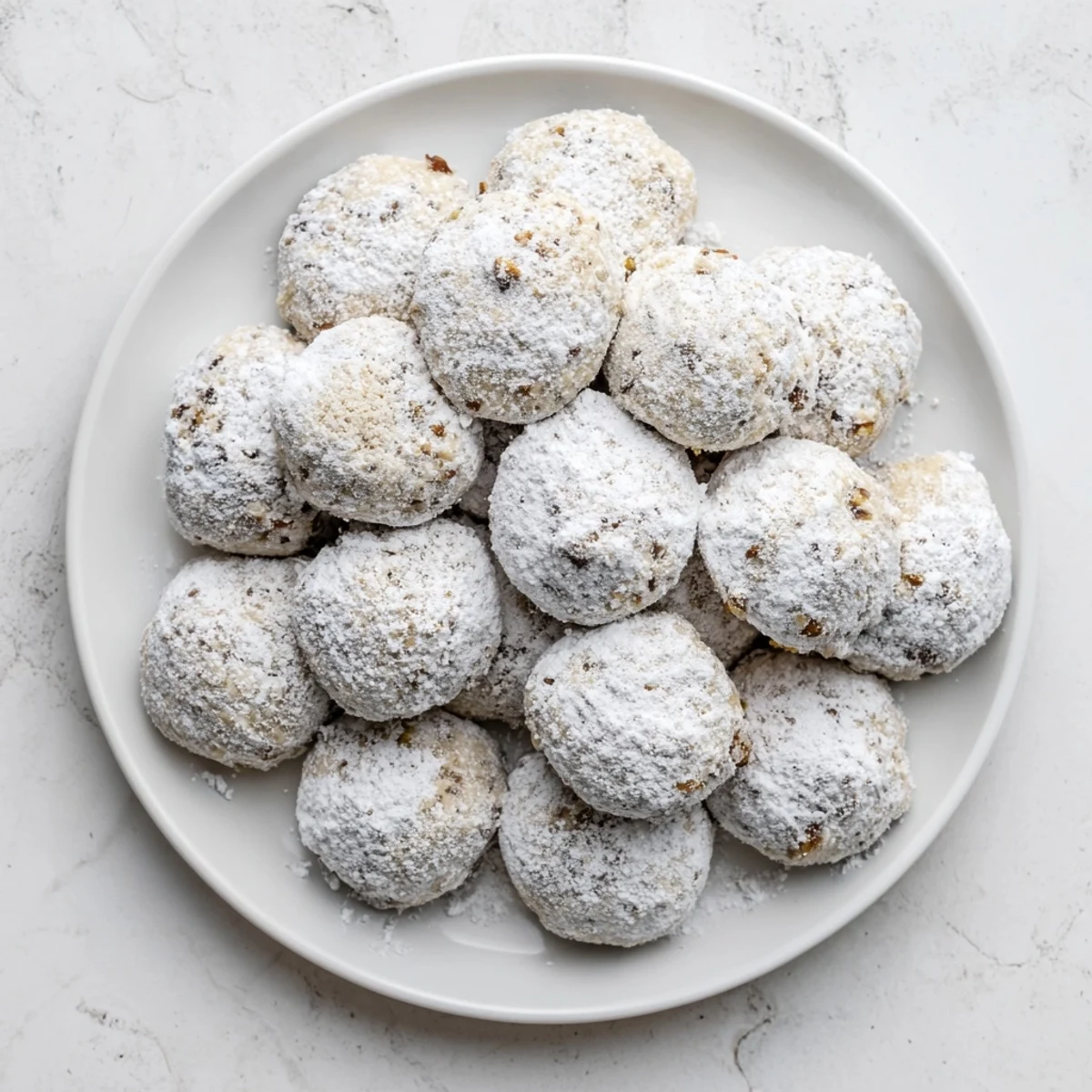 Warm, golden Budget-Friendly Snowball Cookies coated in a generous dusting of sweet powdered sugar.