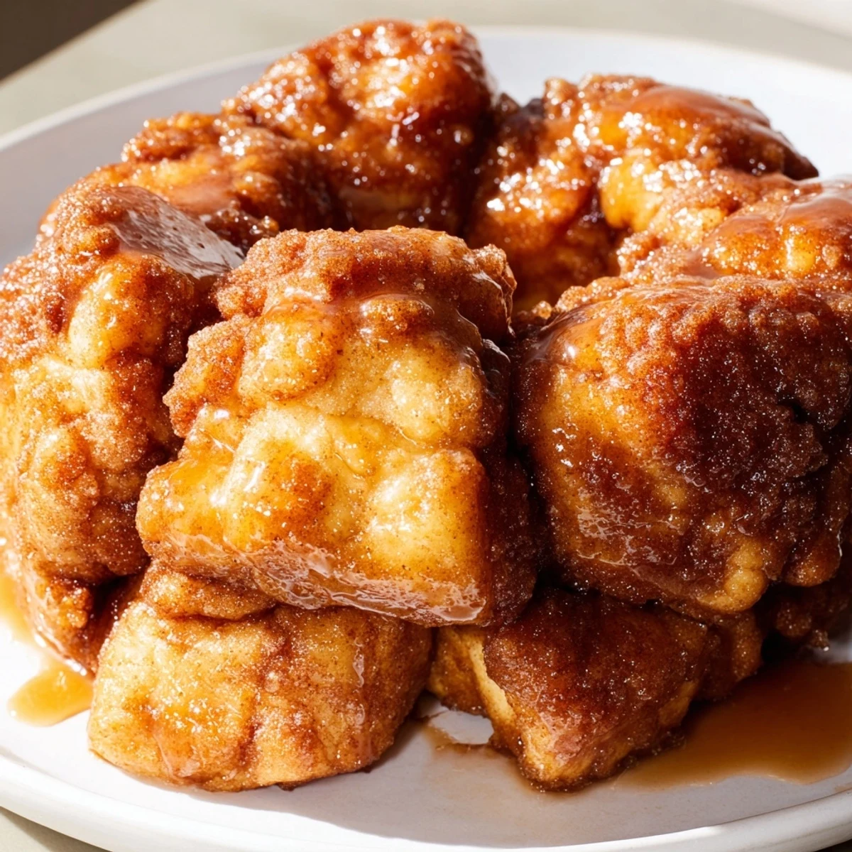 Warm, cinnamon-sugar coated Easy Christmas Morning Monkey Bread, fresh from the oven, ready to serve.