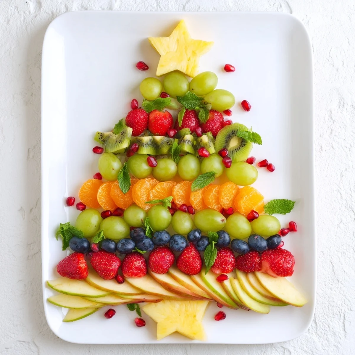 Vibrant Quick Christmas Tree Fruit Platter, layered with grapes, strawberries, and kiwi, perfect for holiday snacking.