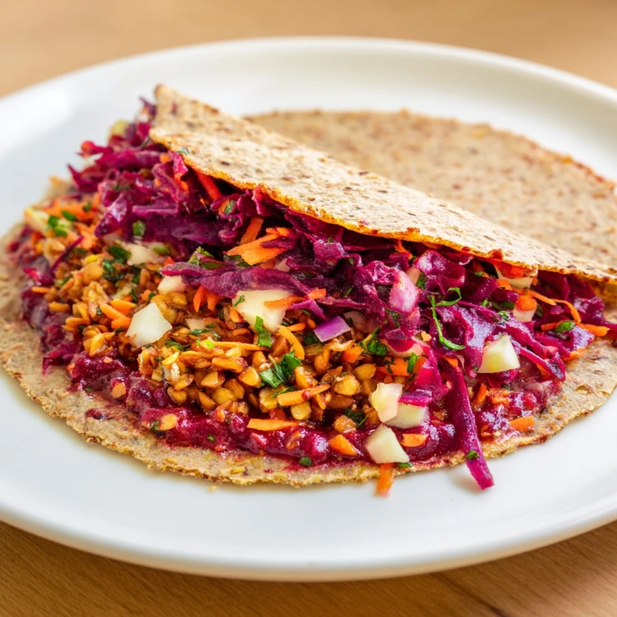 BBQ Chickpea & Slaw wraps, a colorful and healthy holiday meal, ready to be devoured fresh.