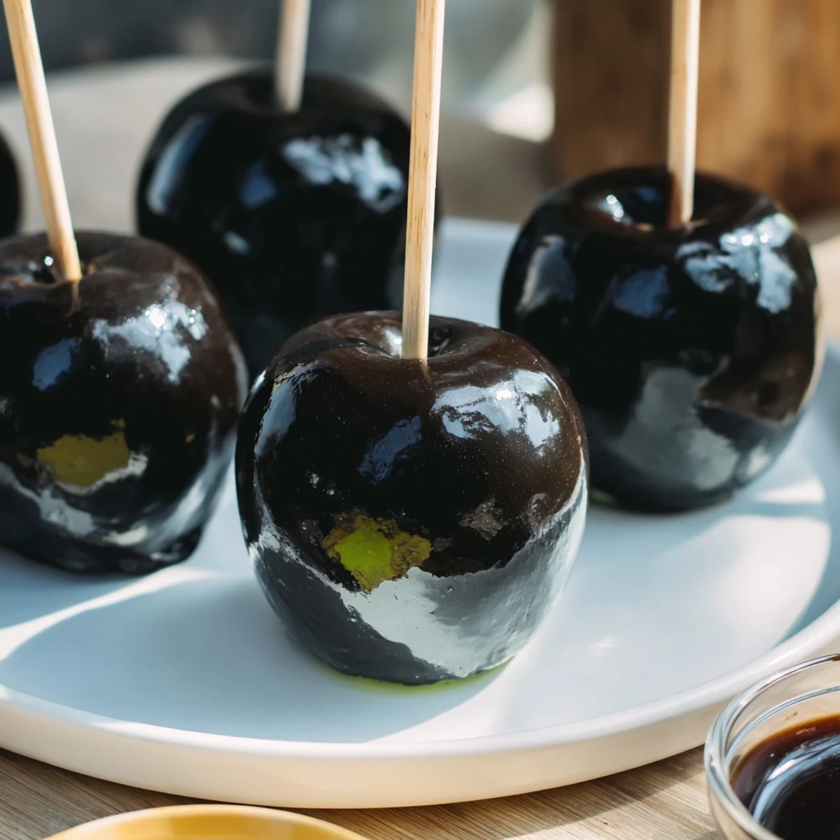 Enjoy this tempting Poison Apple Halloween dessert, featuring freshly dipped apples, perfect for a spooky gathering.