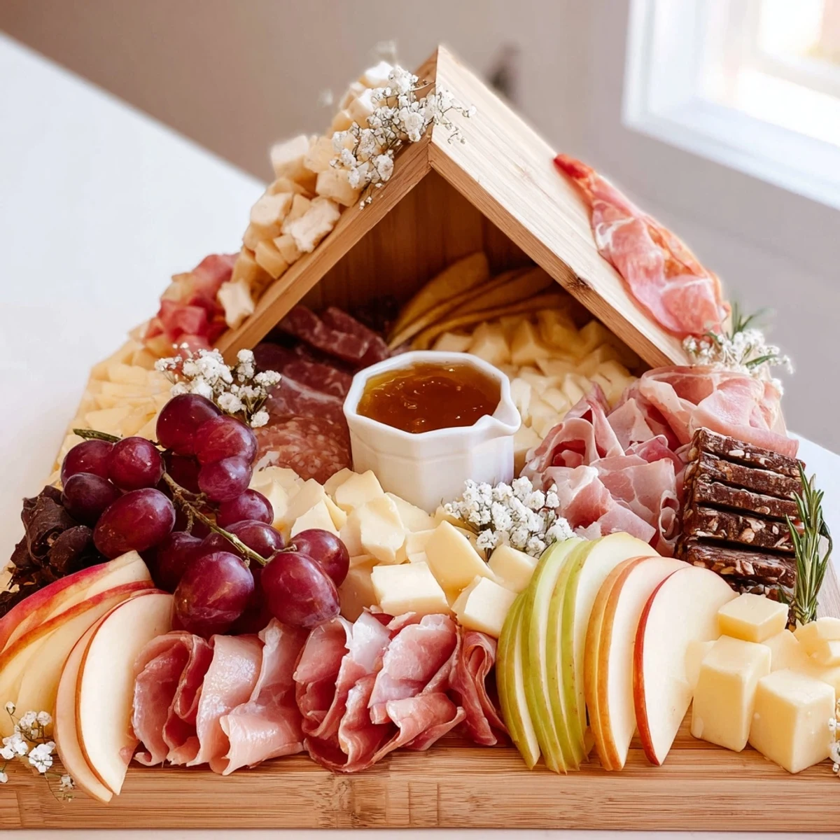 A beautifully arranged Sweet Home Charcuterie Board offering an array of sweet and savory snacks to enjoy.