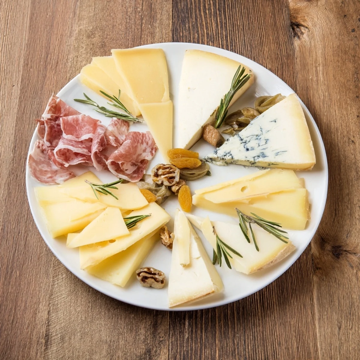 A beautiful Winter Mountain Cheese Platter with assorted cheeses, charcuterie, and fresh fruit.