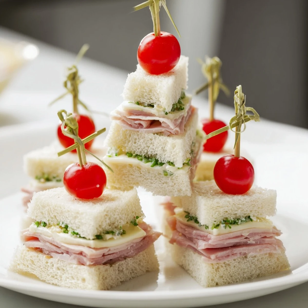 Festively stacked Ham and Cheese Christmas Tree sandwiches, a delightful appetizer for holiday parties.
