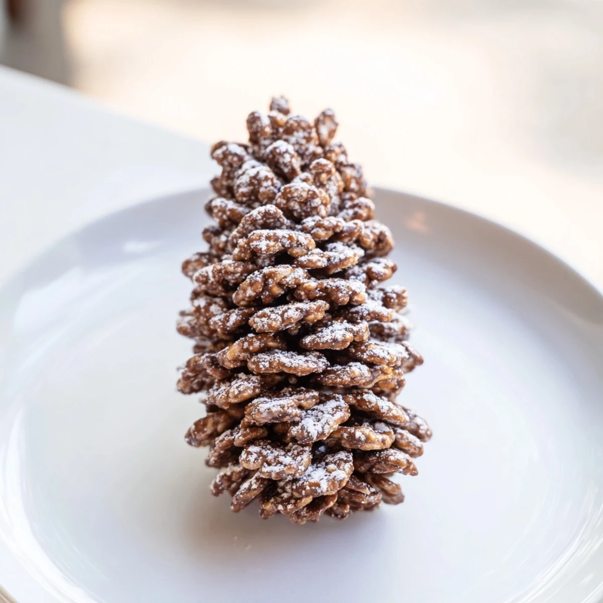 Creamy pinecone-shaped nut butter snacks coated in crunchy cereal, ready to be enjoyed!