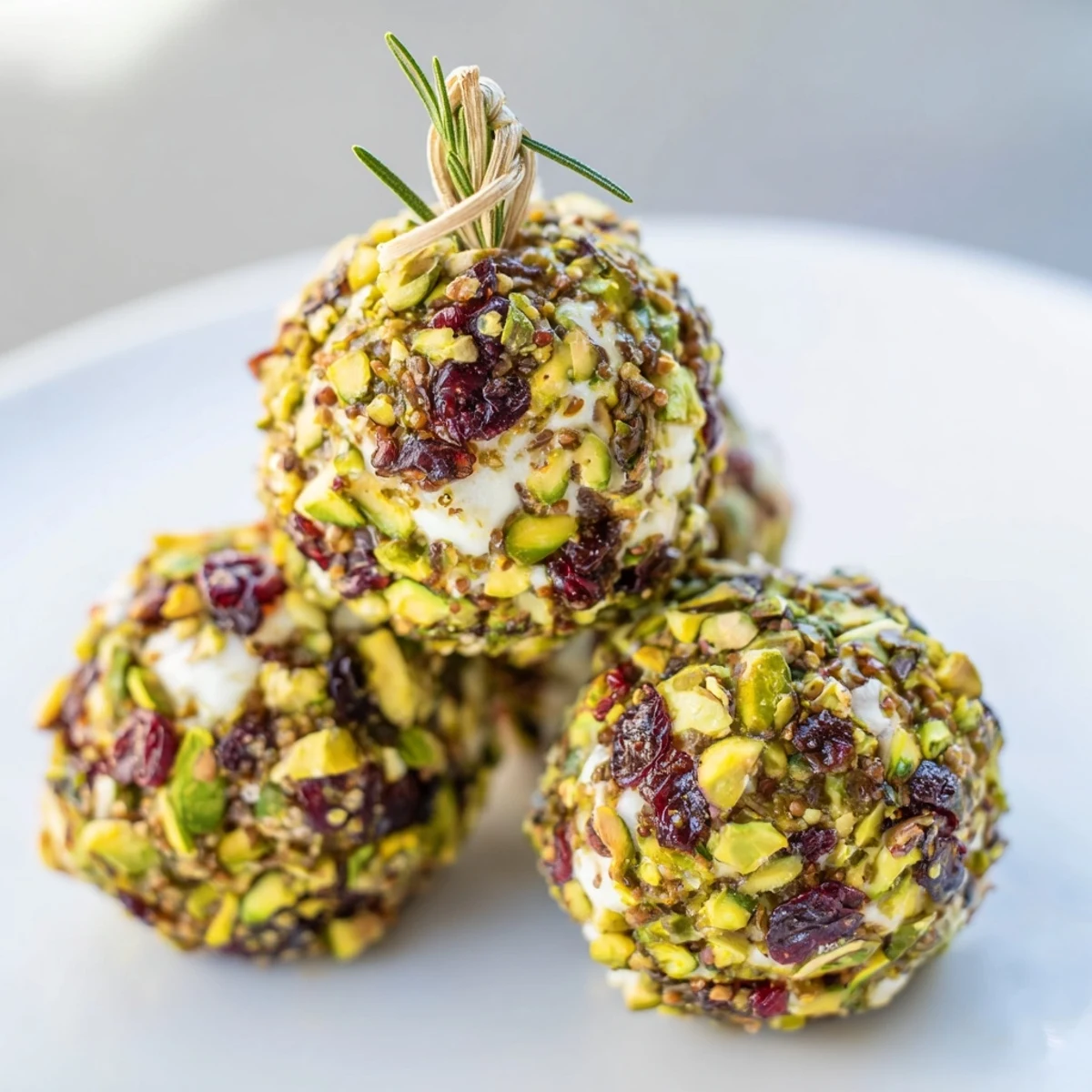 Vibrant Holiday Ornament Clusters: festive cheese balls, coated in nuts and herbs, ready for a party.