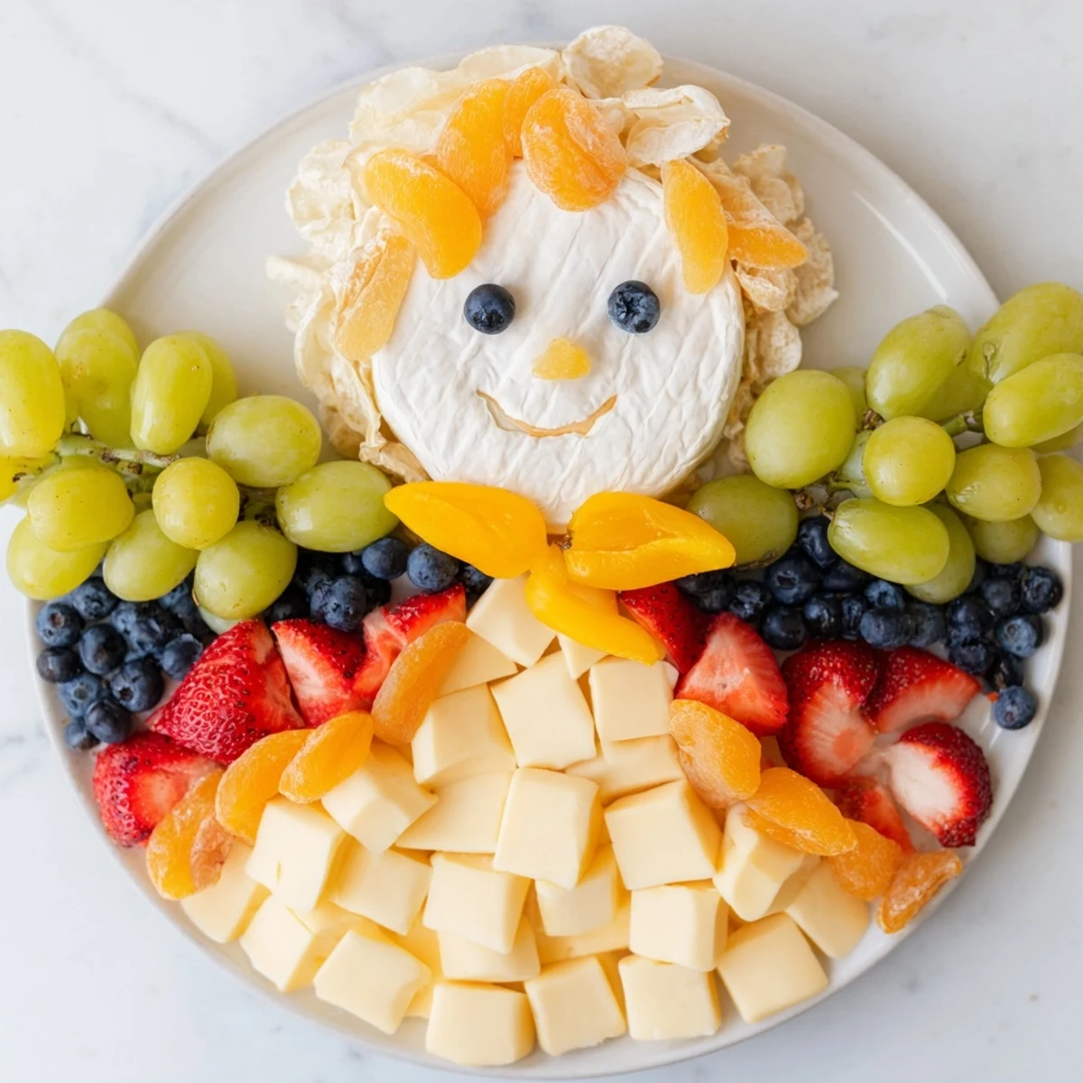 Sweet and savory Cherub Angel Snack Tray: a festive platter with vibrant fruits and cheeses.