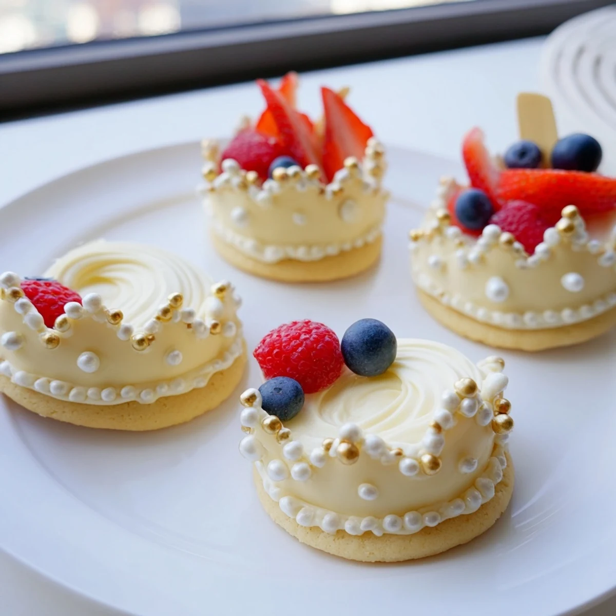 This Princess Crown Dessert Tray features glistening berries and sweet sugar cookies ready for a royal party.