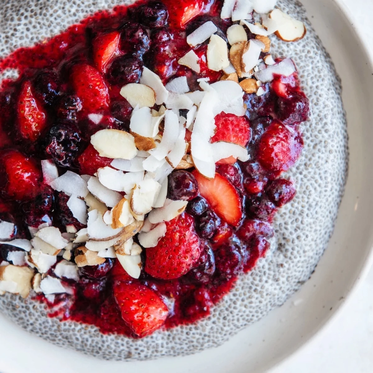 Creamy Berry Chia Pudding layered with vibrant berries, a delightful vegan breakfast ready to eat.