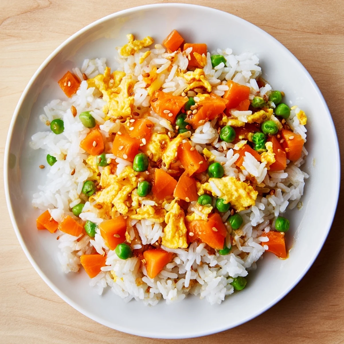Savory Egg Fried Rice, a delicious weeknight meal, features scrambled eggs and soy sauce.