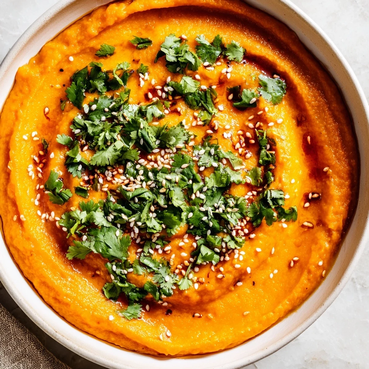 Earthy roasted carrots, fresh ginger, and a swirl of olive oil make this Carrot Ginger Dip a flavorful spread for pita or veggies.