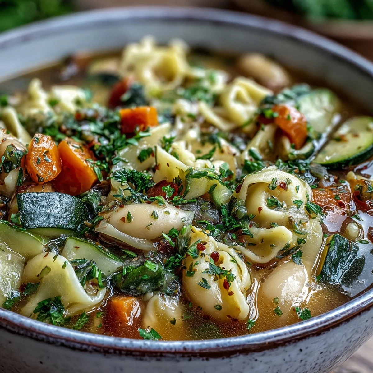 A comforting bowl of Vegetable Minestrone Variations, brimming with tender seasonal vegetables, creamy beans, and ditalini pasta.