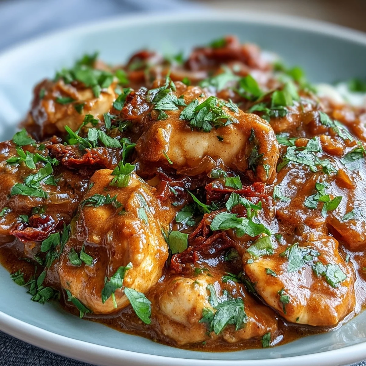 Cilantro garnish crowns a comforting bowl of Easy Chicken Curry, ready for serving with fluffy rice.
