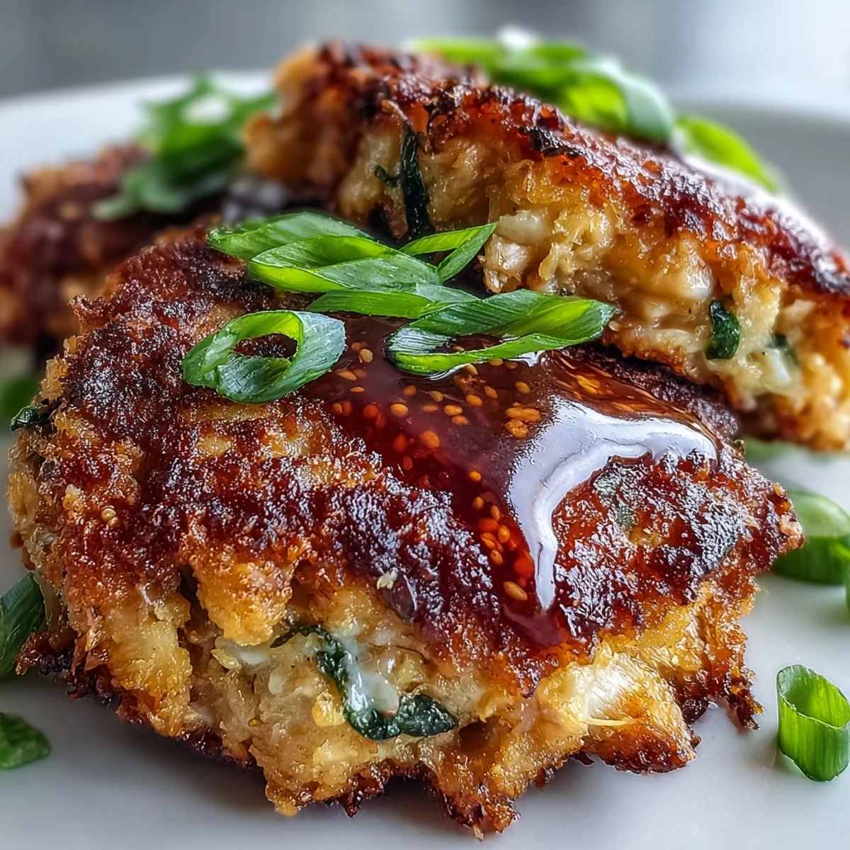 Golden-brown Asian-Style Tuna Cakes sizzling in a skillet with aromatic sesame oil and minced garlic.