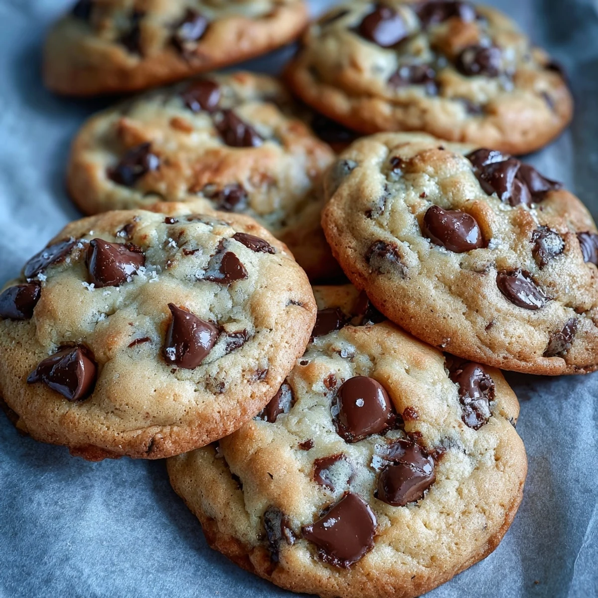Freshly baked Yogurt Chocolate Chip Cookies with golden edges and gooey semi-sweet chips on a cooling rack.