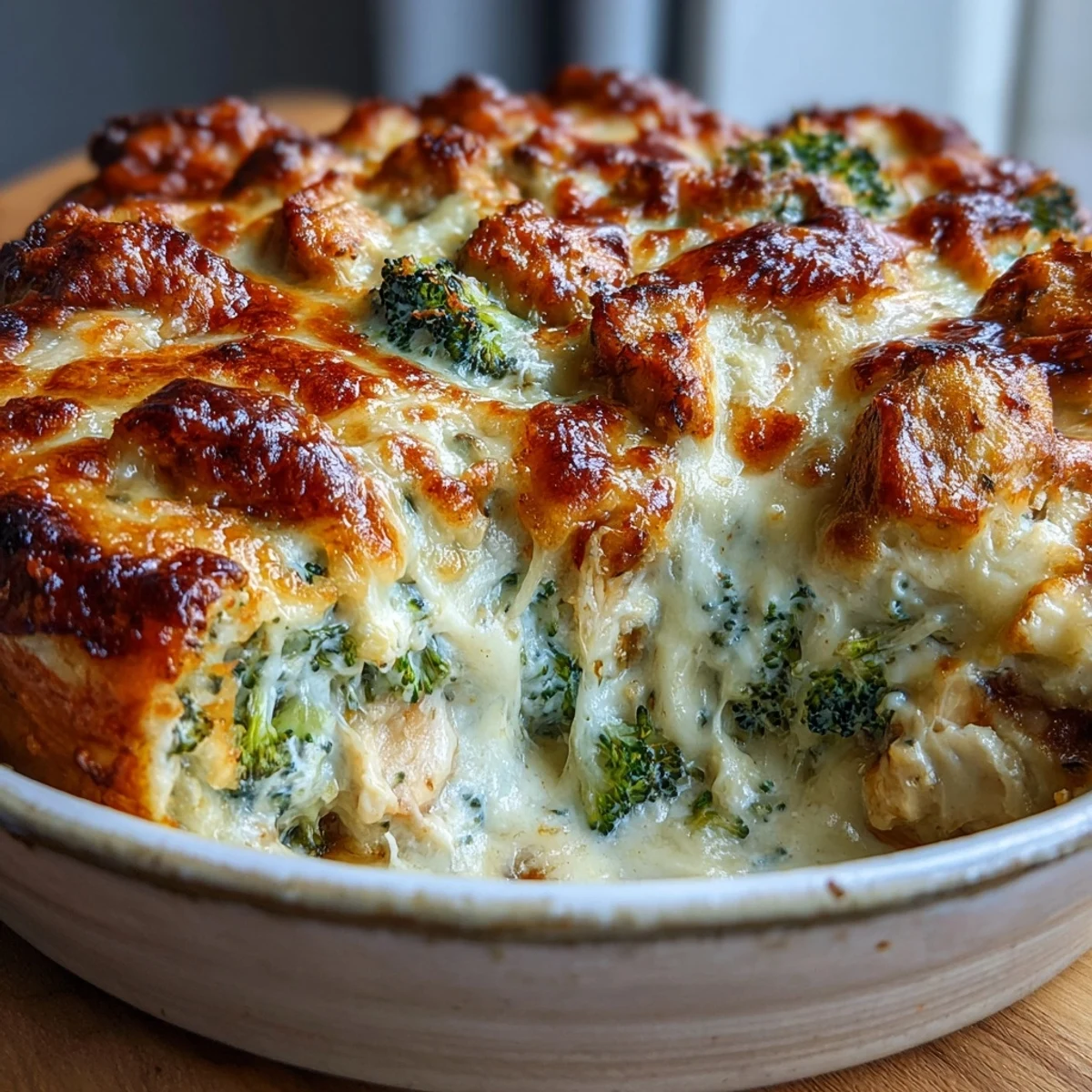Served Keto Creamy Chicken and Broccoli Casserole in a white dish with a fresh green side salad for dinner.