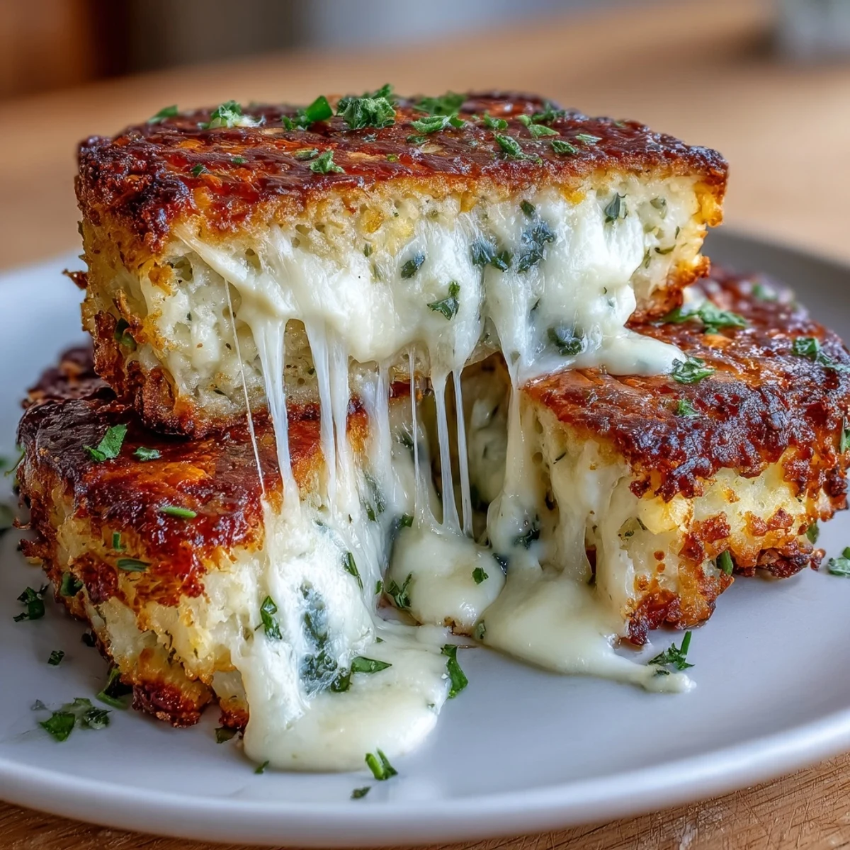 Served warm Keto Cheesy Cauliflower Bread Grilled Cheese with a fresh side salad for lunch.