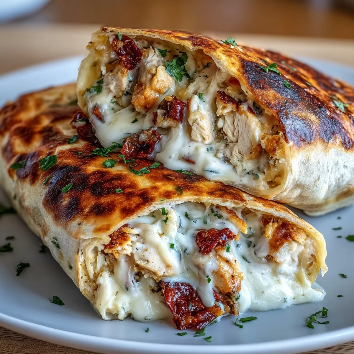 Delicious low carb cheesy garlic chicken wraps filled with tender shredded chicken, melty mozzarella, and cheddar, wrapped in keto-friendly tortillas and grilled to golden perfection.