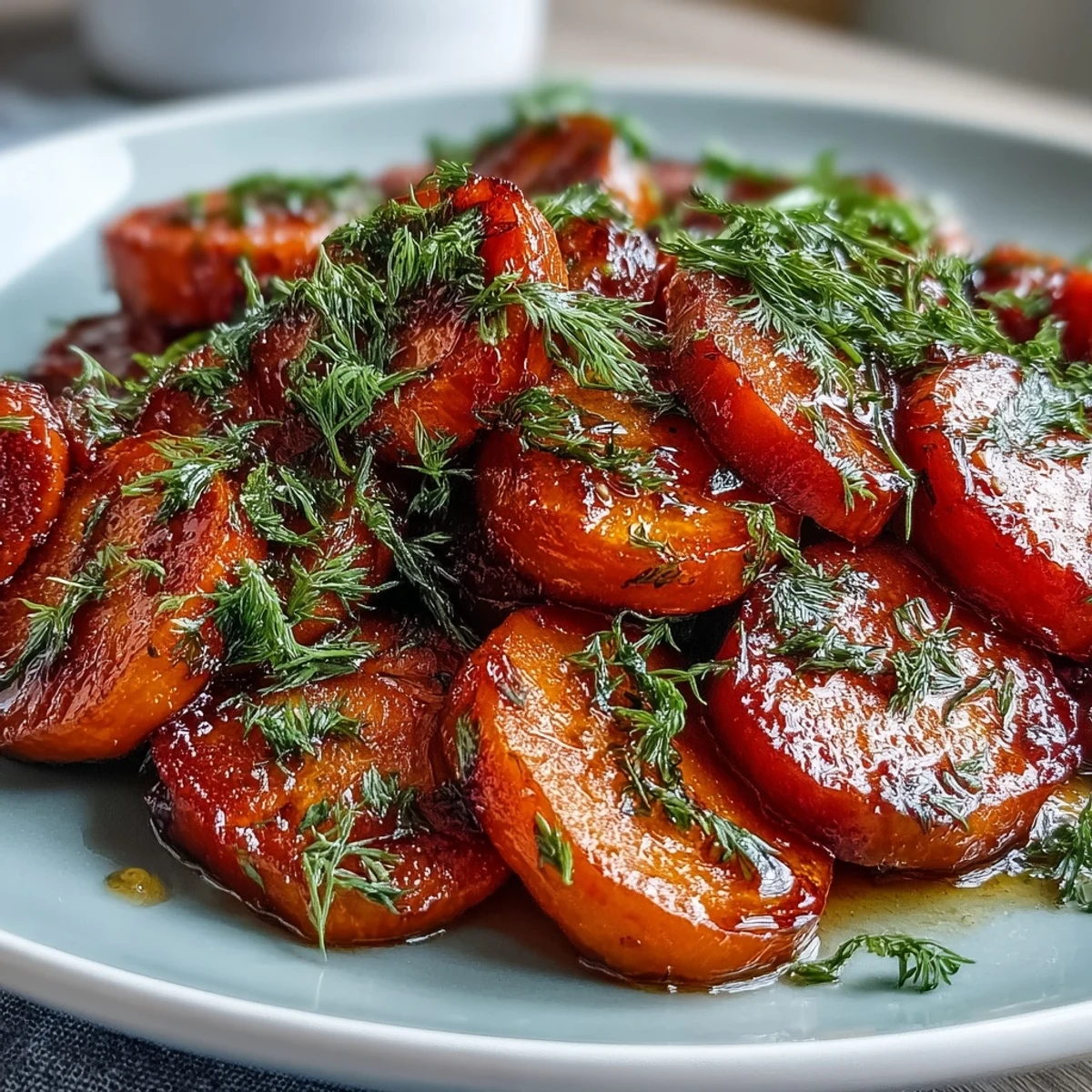 Orange honey glazed carrots tossed with fresh dill, creating a glossy and delicious vegetable side dish.
