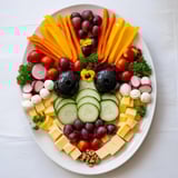 The Masquerade Mask appetizer platter offers a fantastic assortment, including fresh vegetables, cheeses, nuts, and crackers.