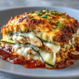 Hearty Zucchini Chicken Parmesan Bake casserole, a comforting Italian-American family meal.
