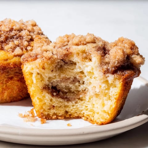 Fluffy lightened Christmas coffee cake muffins with a cinnamon swirl and crunchy streusel topping.