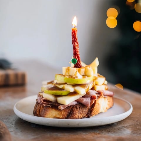 Warm, melted Brie, apple, and honey layered in this festive Brie, Apple & Honey Christmas Candle Grilled Cheese.