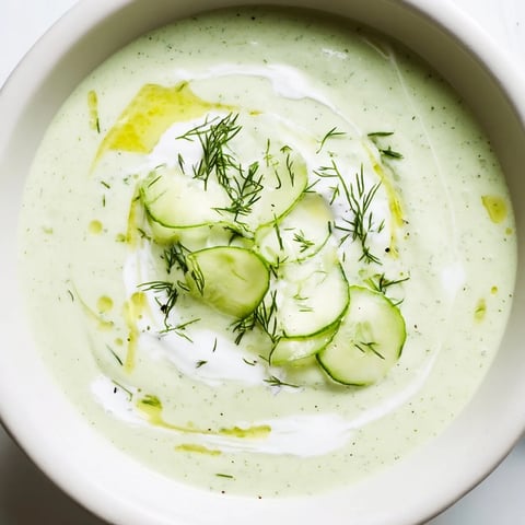 Chilled Cucumber Garlic Soup, a refreshing cold soup with creamy texture and vibrant green color.