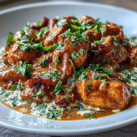 Steaming Easy Chicken Curry with tender chicken thighs and golden onions in a rich, creamy tomato sauce.