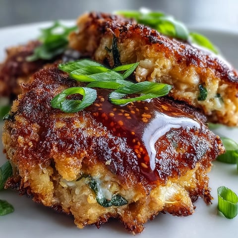 Golden-brown Asian-Style Tuna Cakes sizzling in a skillet with aromatic sesame oil and minced garlic.