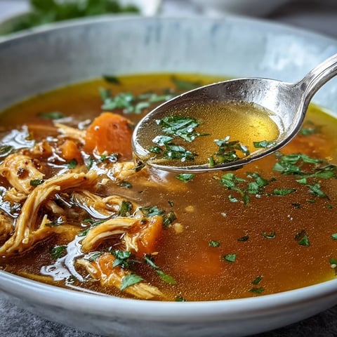 A steaming bowl of Anti-Inflammatory Turmeric Chicken Soup, featuring tender shredded chicken, carrots, and fresh spinach in a vibrant golden broth.